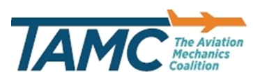 The Aviation Mechanics Coalition Logo with an orange airplane and TAMC in blue letters